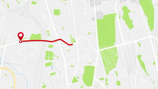 Prague, Bohemia, Czech Republic in Central Europe Animated City Map with Winding Zigzag Red GPS Route and Location Pins, 4K
