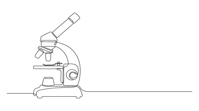 Minimalist continuous line art vector illustration of a laboratory microscope with science laboratory