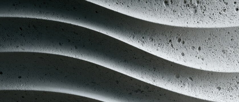 Close-up of textured, undulating concrete waves with light and shadow