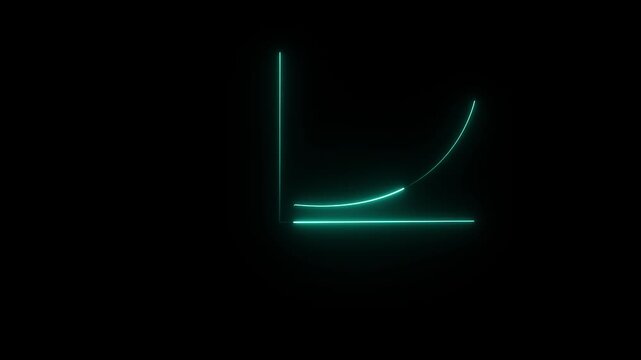A stunning 4K video showing a glowing neon green exponential growth line graph with axes, isolated on a solid black background, perfect for finance, wealth generation, and tech concepts.