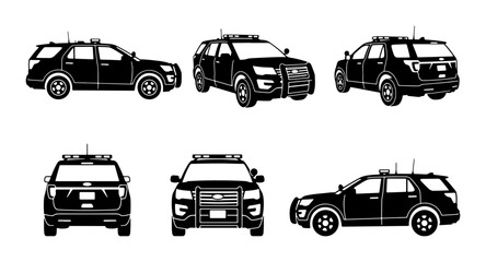 Police SUV Vector Icons: Front, Side, Rear Views of Law Enforcement Vehicle © Tariqul