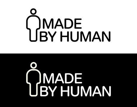 A minimalist made by human label featuring a person icon. This made by human badge distinguishes human-made content from AI-generated work through a clean and modern design style.