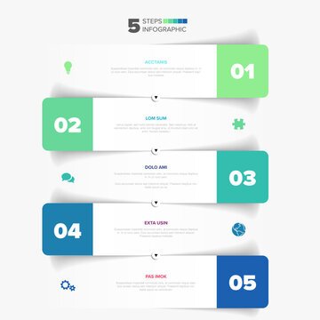 A modern infographic template showcasing 5 steps in a clean layout. This professional infographic design organizes your steps with clear numbered banners.