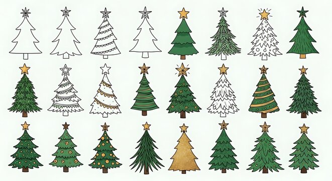 Colorful christmas tree vector illustrations set