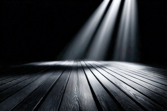 Illuminated wooden stage in a dark setting creates magic