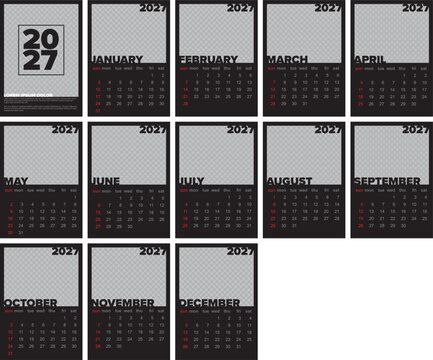This April 2027 calendar template features a dark background and a photo placeholder. The April 2027 calendar layout is perfect for planners and custom organizers for the year 2027.
