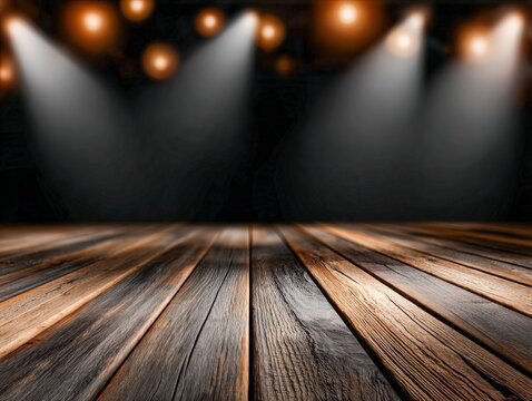 Empty stage bathed in golden light creates a warm ambiance