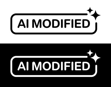 Black and white AI modified badge labels for digital content. Use this AI modified icon to indicate artificial intelligence generated or edited work for transparency and trust.