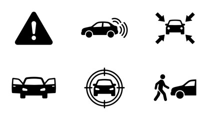 Fototapeta premium Modern Car Technology Icons: Safety, Sensors, Parking, Doors, Driver Assistance