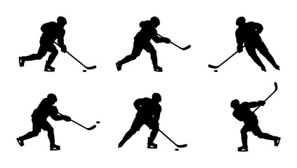 Fototapeta premium Ice Hockey Player Silhouettes, Action Poses, Sports Vector Set, Dynamic Movement