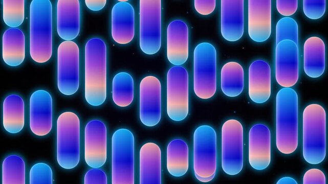 Rounded capsule shapes in gradients of blue and purple create a uniform repeating pattern that suggests modern data visualization and technological connectivity.