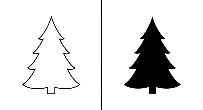 Simple christmas tree icon pair black and white