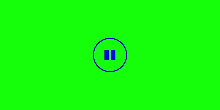 Blue video pause icon animation on green backdrop for media player overlay