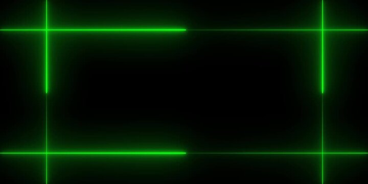 Glowing green neon border tech frame animation on black background
