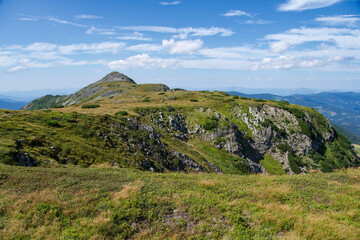 Fototapeta premium mountain landscape with blue sky, Pietrosul Calimanilor Peak, Calimani Mountains, Romania 