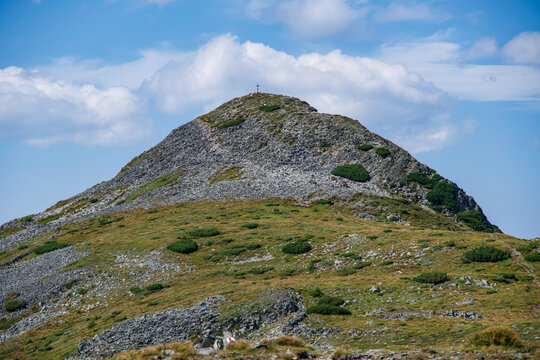 mountain landscape with blue sky, Pietrosul Calimanilor Peak, Calimani Mountains, Romania 