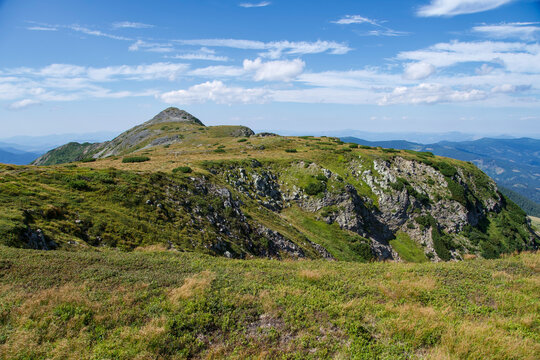mountain landscape with blue sky, Pietrosul Calimanilor Peak, Calimani Mountains, Romania 