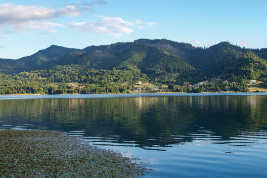 lake and mountains, Colibita Lake, Calimani Mountains, Romania 