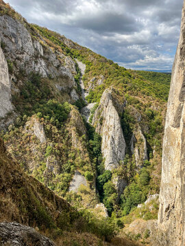 mountain landscape with blue sky, Via Ferrata Sky Fly from Turzii Gorges, Trascau Mountains, Romania 