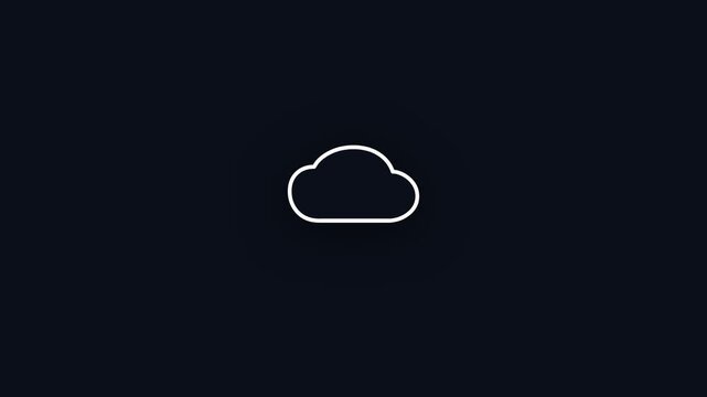 Minimalist animated thunderstorm icon with cloud and lightning bolt on a dark background.