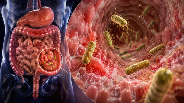 Salmonellosis Intestinal Infection with Salmonella Bacteria in Human Digestive System