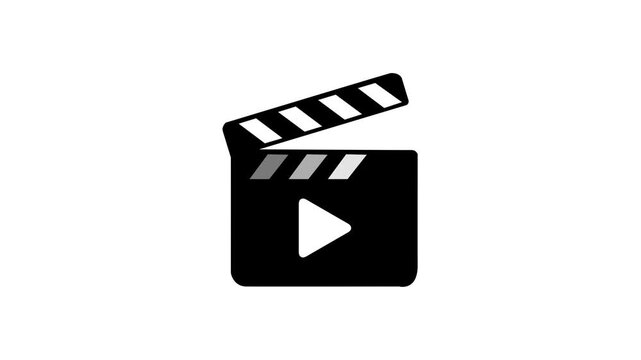 Black movie clapperboard icon with Play Symbol for Video and Cinema isolated on transparent background film production media camera action 4k motion video with alpha