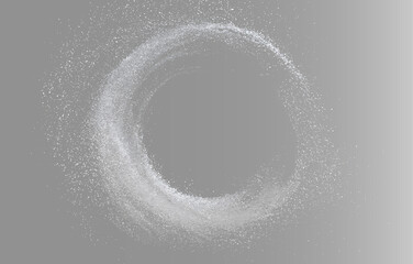 Abstract dark powder circle frame on black background, dynamic dust ring overlay, monochrome sand halo backdrop, high-contrast presentation slide template PNG © Creative Lab
