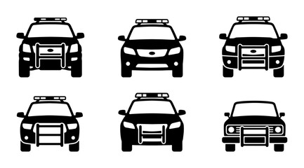 Police Car Icons, Law Enforcement Vehicle Silhouettes, Security Patrol Car Graphics, Emergency Vehicle Set © Priya