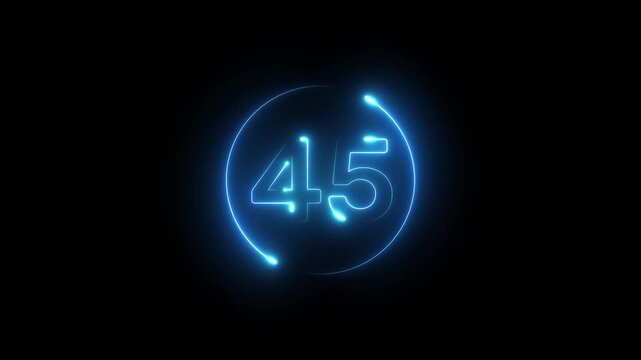 Glowing red neon color countdown text from 50 to 0 second animation on transparent background