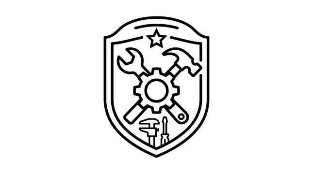 Industrial repair service emblem with tool kit and shield
