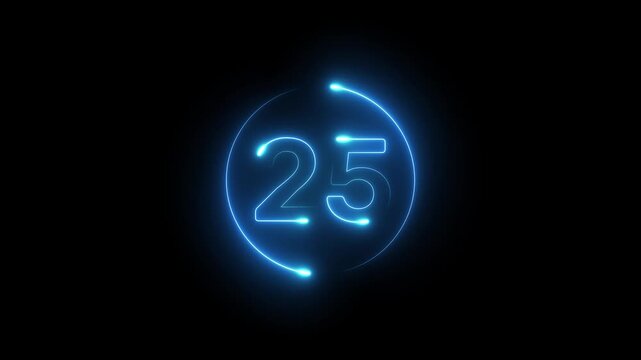 Glowing red neon color countdown text from 30 to 0 second animation on transparent background