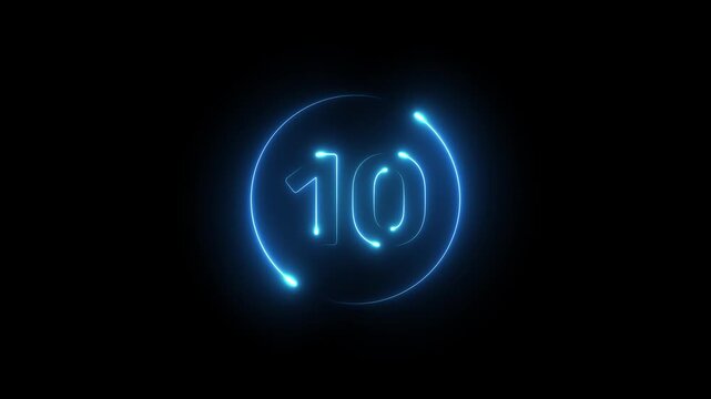 Glowing red neon color countdown text from 15 to 0 second animation on transparent background