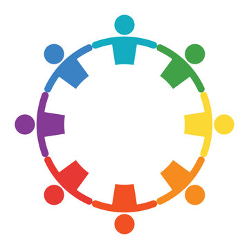 Colorful Community Circle with Stylized Figures Representing Unity and Diversity