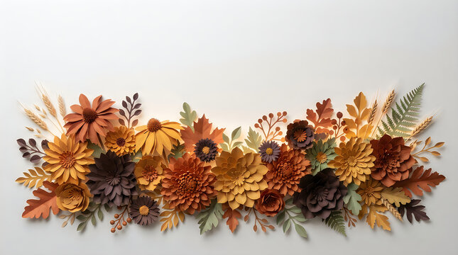 Beautiful autumn flower arrangement with colorful fall leaves and pumpkins for seasonal decoration