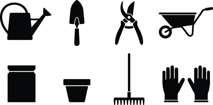 Flat design gardening tools and accessories set for landscaping and yard work projects