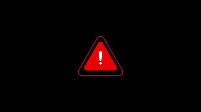 Danger road warning sign, caution signal icon animation on transparent background