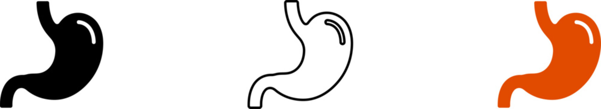 Three colorful flat style stomach digestive system icons