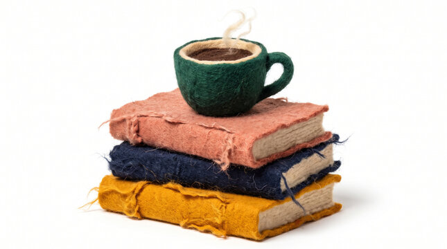 Coffee cup on stacked books in a cozy arrangement  