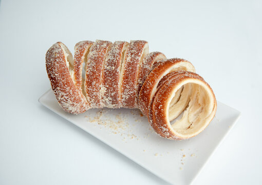 Hungarian rolls on a white background.