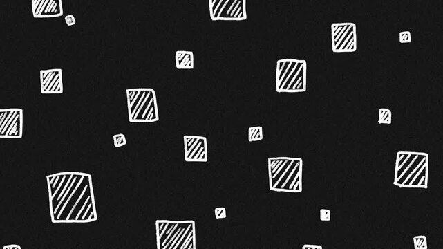 Hand-drawn square pattern animation on chalkboard background