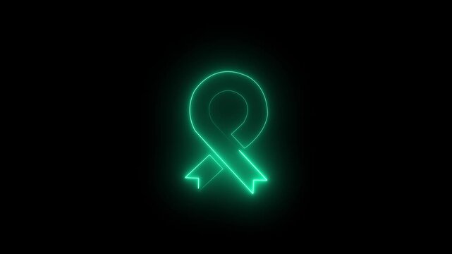 On a dark brick wall background, a pink ribbon thin glowing neon line. Simple animated motion graphic element