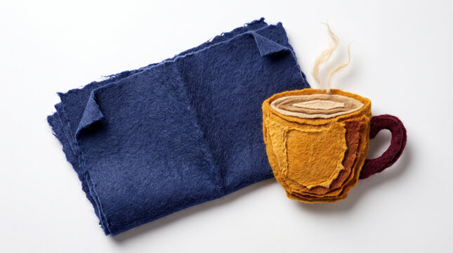 Felt coffee cup and napkin on a white surface  