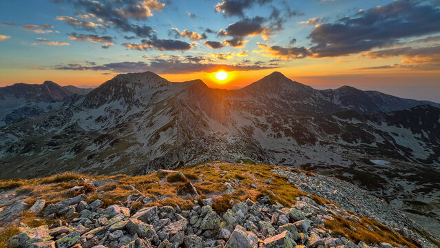 sunset in the mountains, Custura Bucurei Peak, Retezat Mountains, Romania 