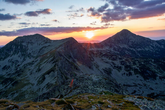 sunset in the mountains, View from Custura Bucurei Peak, Retezat Mountains, Romania 