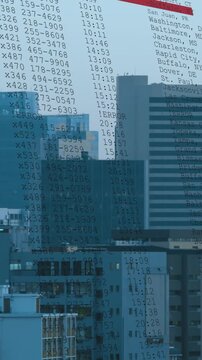 Animation of data processing against aerial view of cityscape