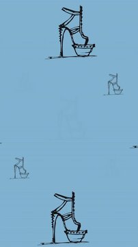 Animation of high heels repeated on blue background