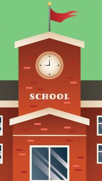Animation of school building icon moving on green background
