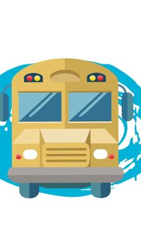 Animation of school bus icon moving on white background