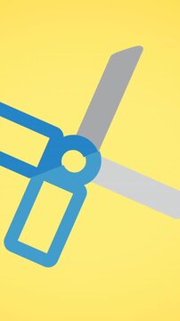 Animation of scissors icon moving on yellow background