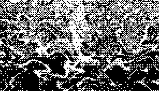 Black and white abstract and grunge pattern with dither pixel element. Smooth transition pattern with organic flow. Editable graphic resource. Vector format illustration. EPS10
